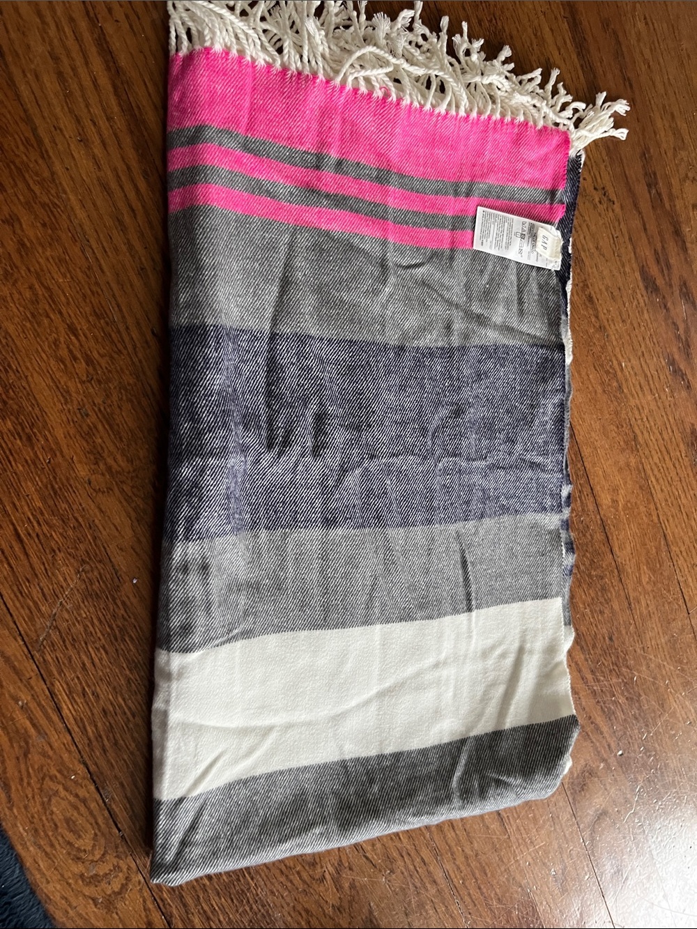 GAP Striped Fringe Throw Blanket in Pink, Gray & Cream